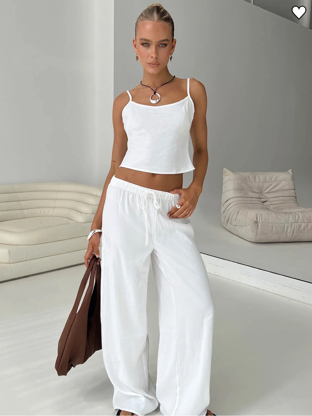 Princess Polly White Wide-Leg Drawstring Pants